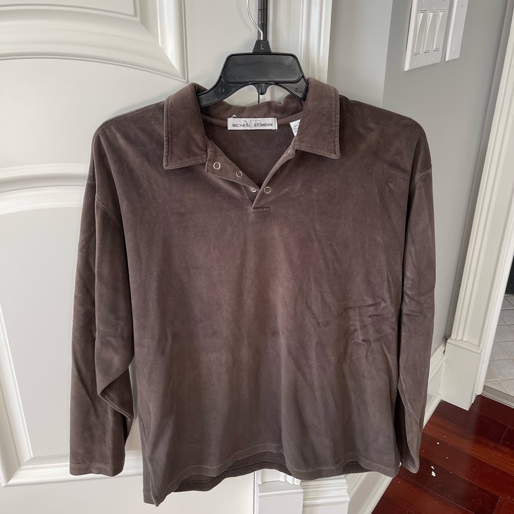 brown michael brandon collared shirt